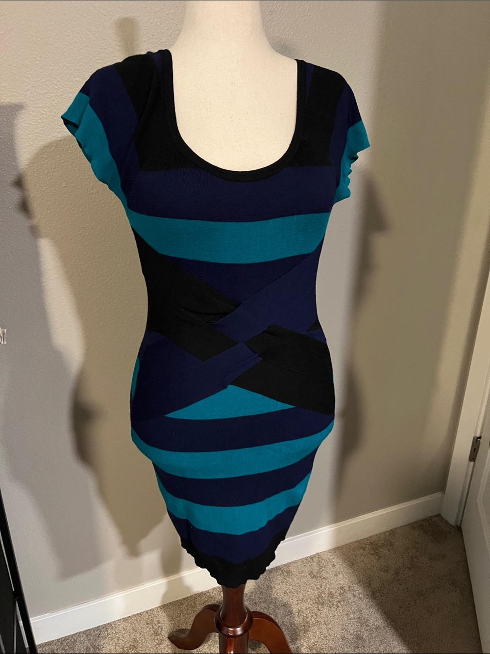 Derek Heart Blue and Black Striped Dress